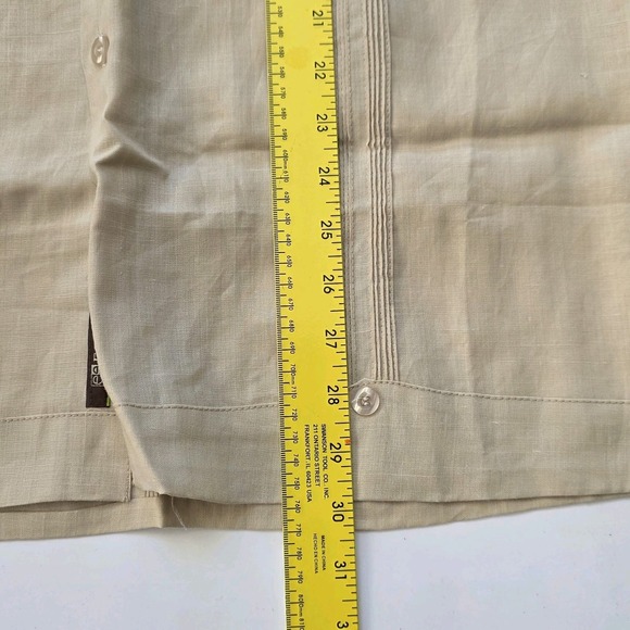Men's Guayabera Casual Shirt Small S Embroidery Trim Long Sleeves Beige Tan - Picture 9 of 13